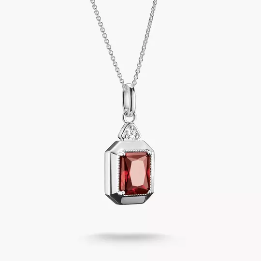 Silver Necklace with Red Octagon Zirconia Pendant Elyndra | THOMAS